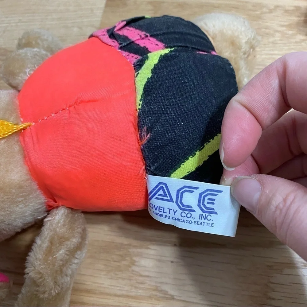 Vintage Ace Hot Dog Neon Plush Stuffed Animal Kids Toy